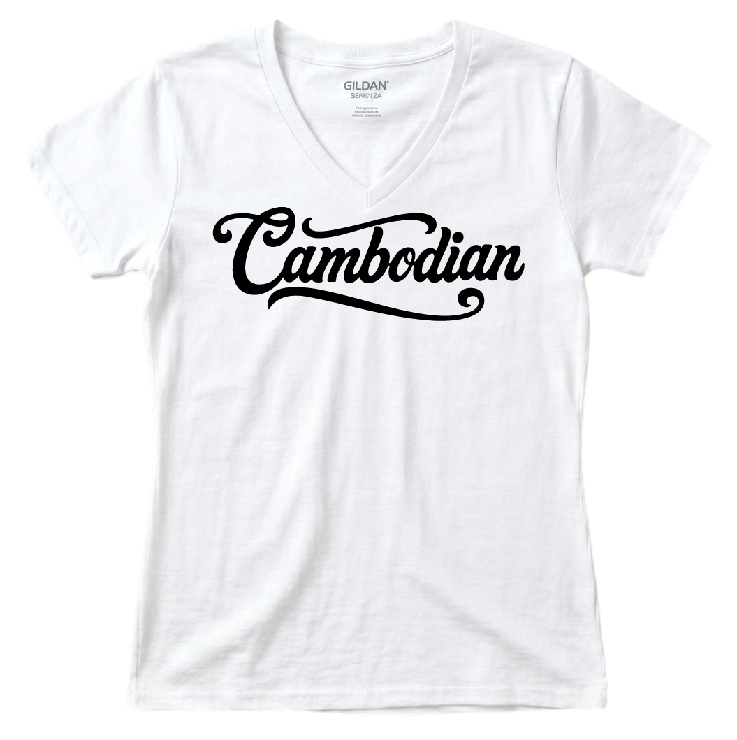 Cambodian Heritage Script V-Neck Tee - Classic White V9