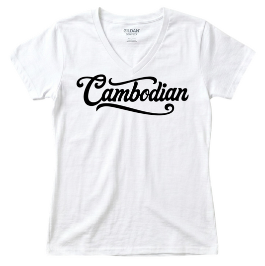 Cambodian Heritage Script V-Neck Tee - Classic White V9