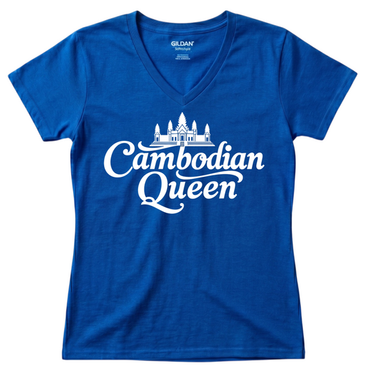 Cambodian Queen Angkor Wat Women’s V-Neck Tee – Royal Blue V13