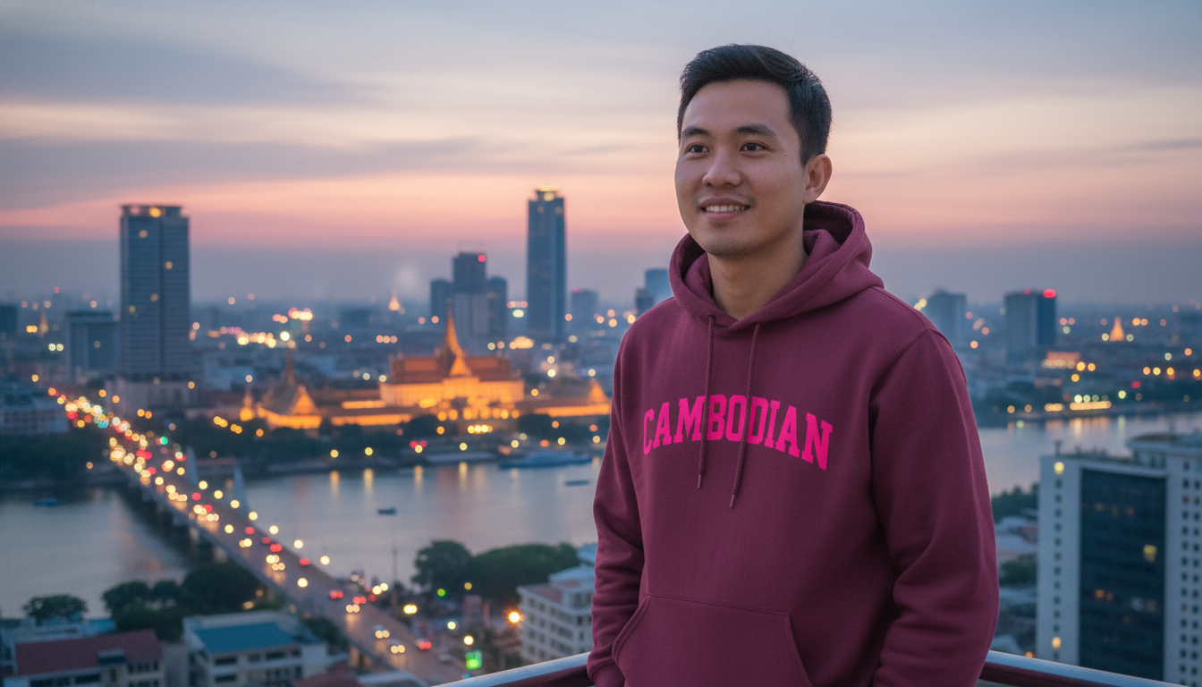 Cambodian Varsity Heritage Hoodie - Plum & Electric Pink | Cambodian Men's hoodie A11