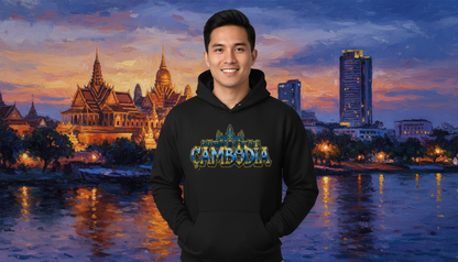 Cambodia Blue & Gold Temple Heritage Hoodie | Cambodian Men's hoodie A129
