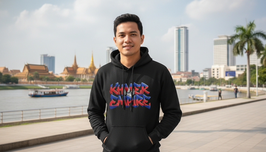 Khmer Empire Flag Graffiti Hoodie – Urban Heritage Edition | Cambodian Men's hoodie A123