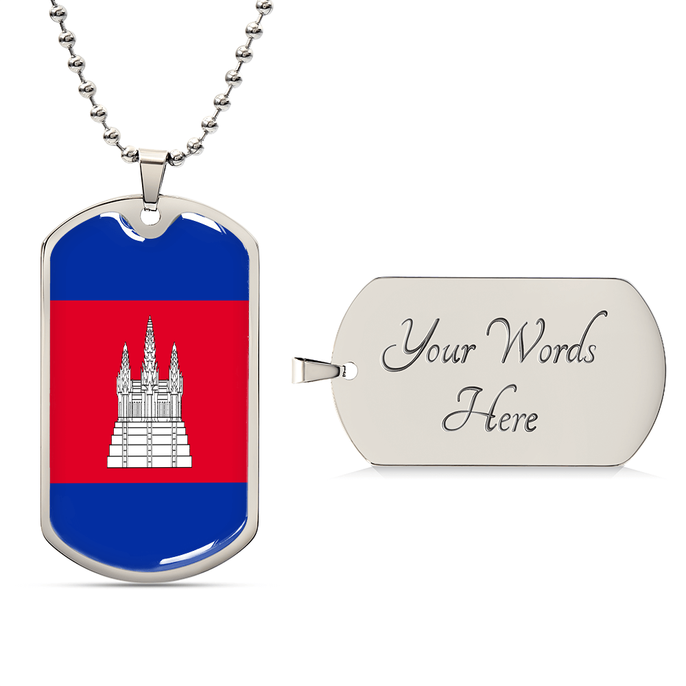 Cambodia Flag Heritage Dog Tag Necklace