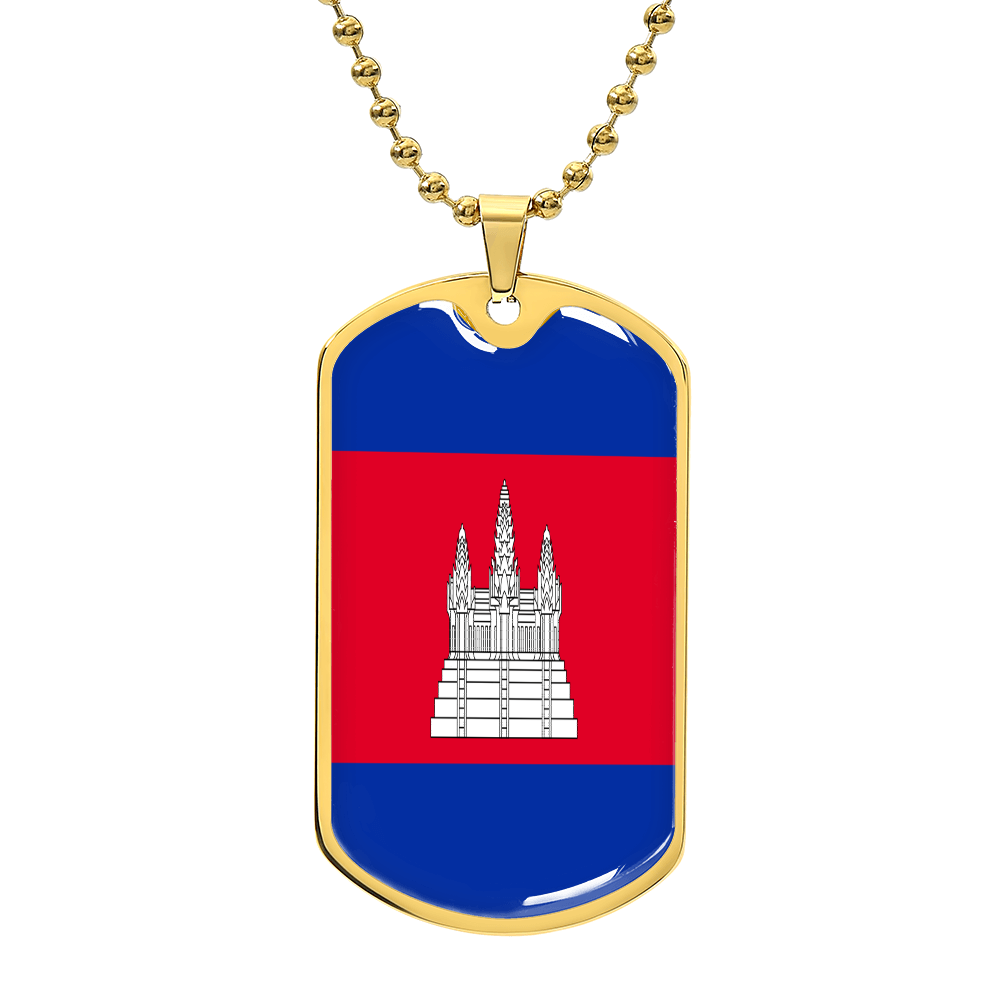 Cambodia Flag Heritage Dog Tag Necklace