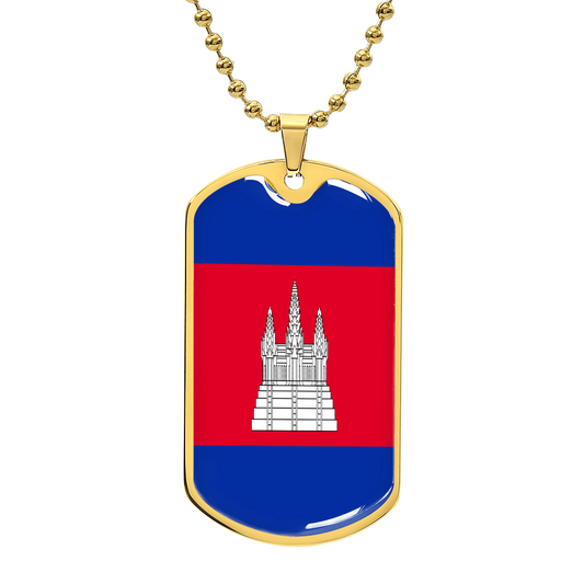 Cambodia Flag Heritage Dog Tag Necklace